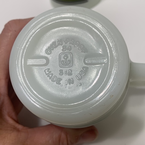 Vintage milk glass green stripe cup 4 count lot - Picture 7 of 16